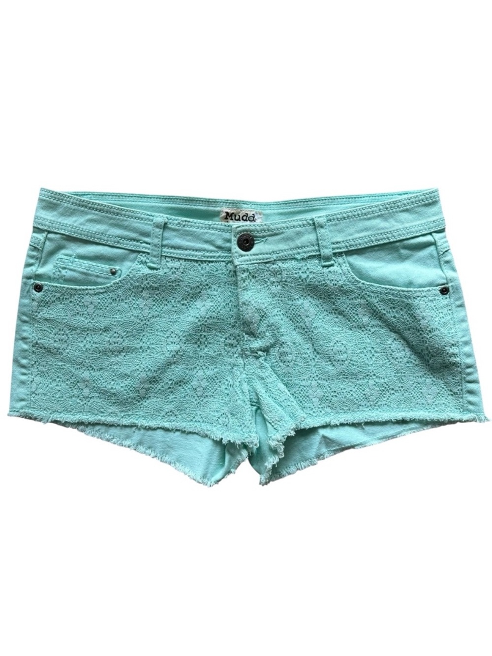 Mudd Mint Green Lace Low Rise Jean Short Shorts Y2K Cotton Mint Green Juniors 11